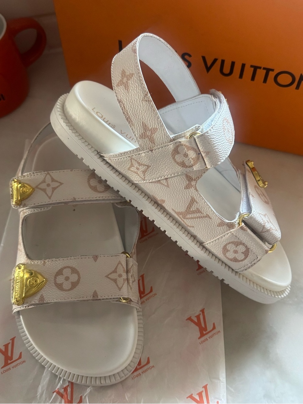 Louis Vuitton Cream & Pink Monogram Kids Sandals